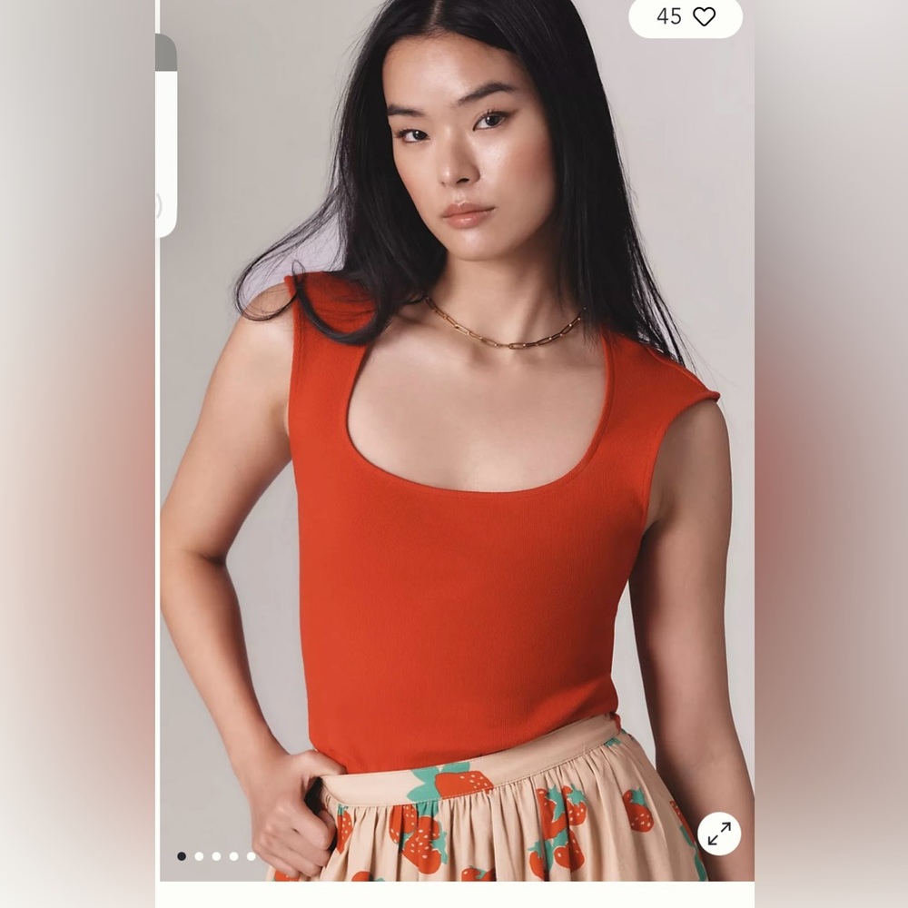 Anthropologie Maeve Red Square Neck Crop Tee (Tag says size M, fits more like L)